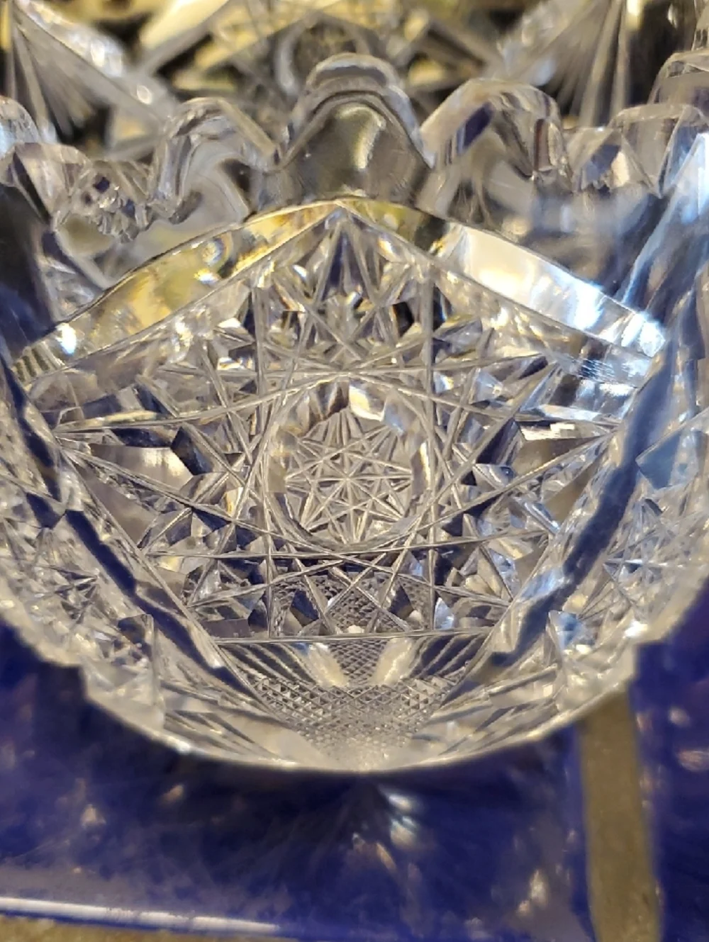 Vintage Starburst Crystal Cut Glass Creamer and Sugar Set